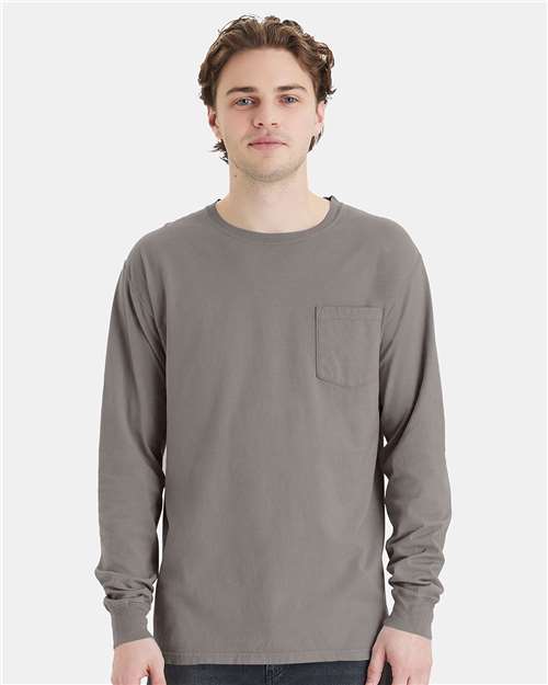 Unisex Garment-Dyed Long Sleeve T-Shirt With a Pocket - GDH250 74