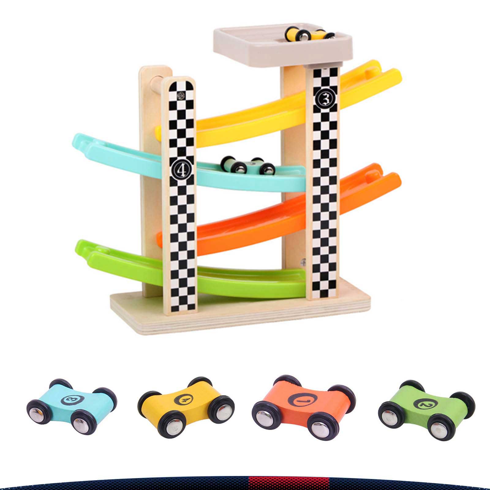 Coolrase Toddler Wooden Car Ramp Track Toys 2