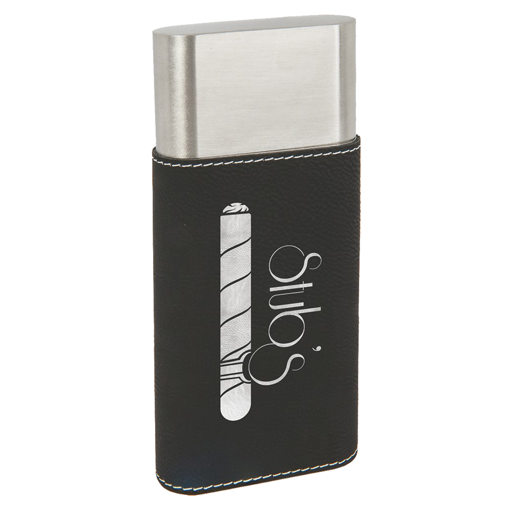 Black/Silver Leatherette Cigar Case w/ Cutter