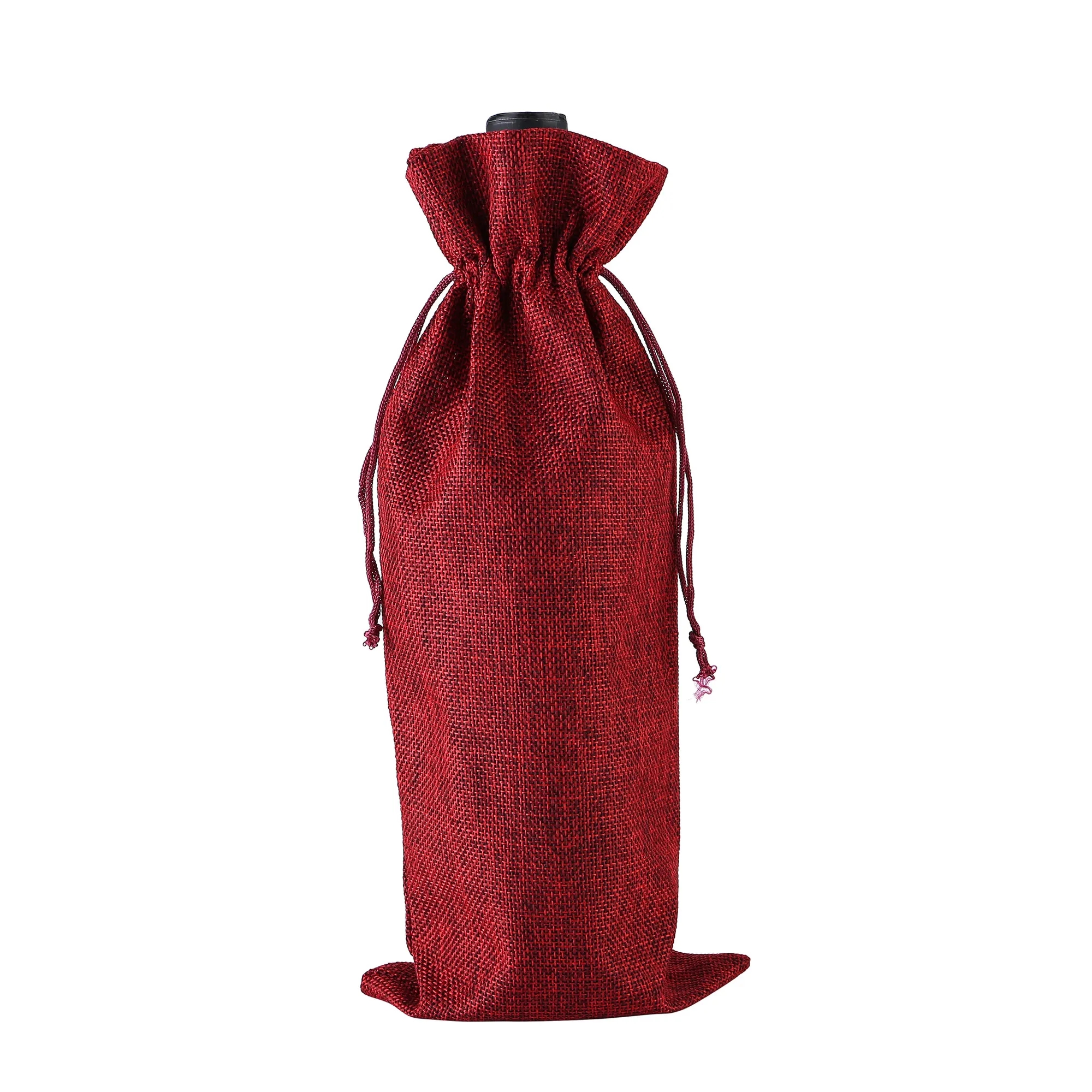 MOQ50 Burlap Drawstring Wine Bottle Gift Bags 9