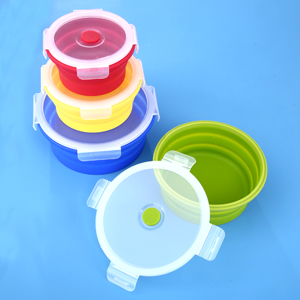 350ml Round silicone folding bowl lunch box travel picnic box 3