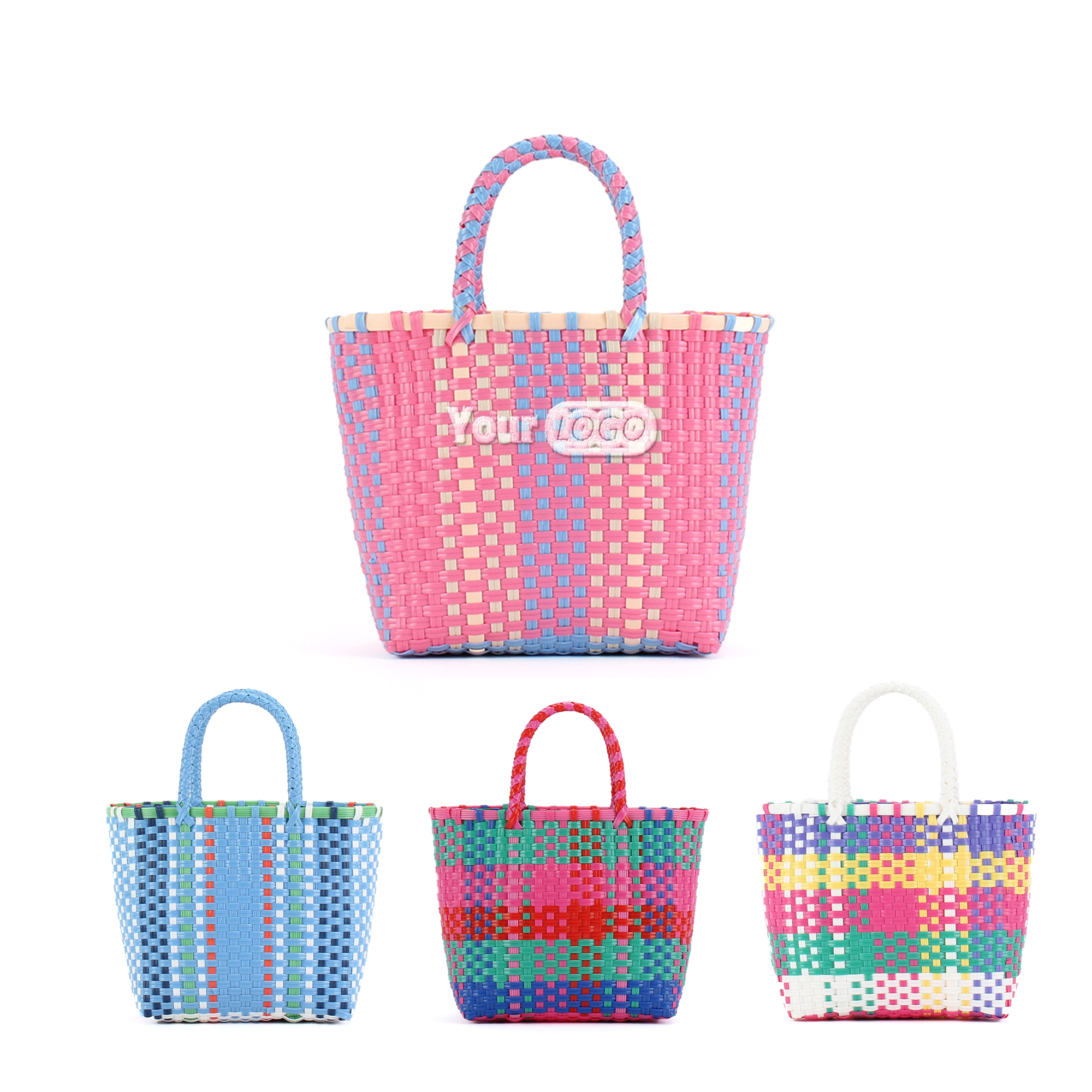 Colorful Wicker Beach Bag, custom tote bag with logo imprint 2