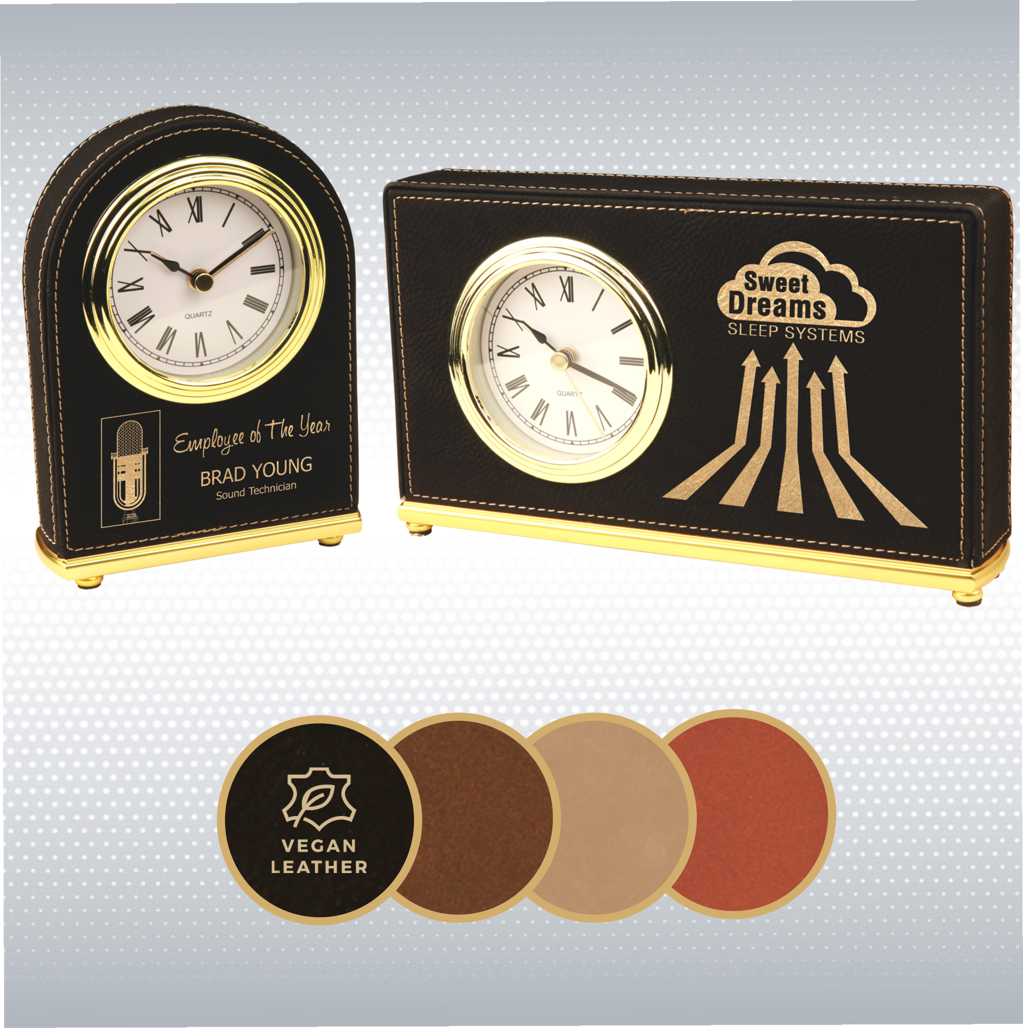 5.5" Light Brown Leatherette Arch Desk Clock 3