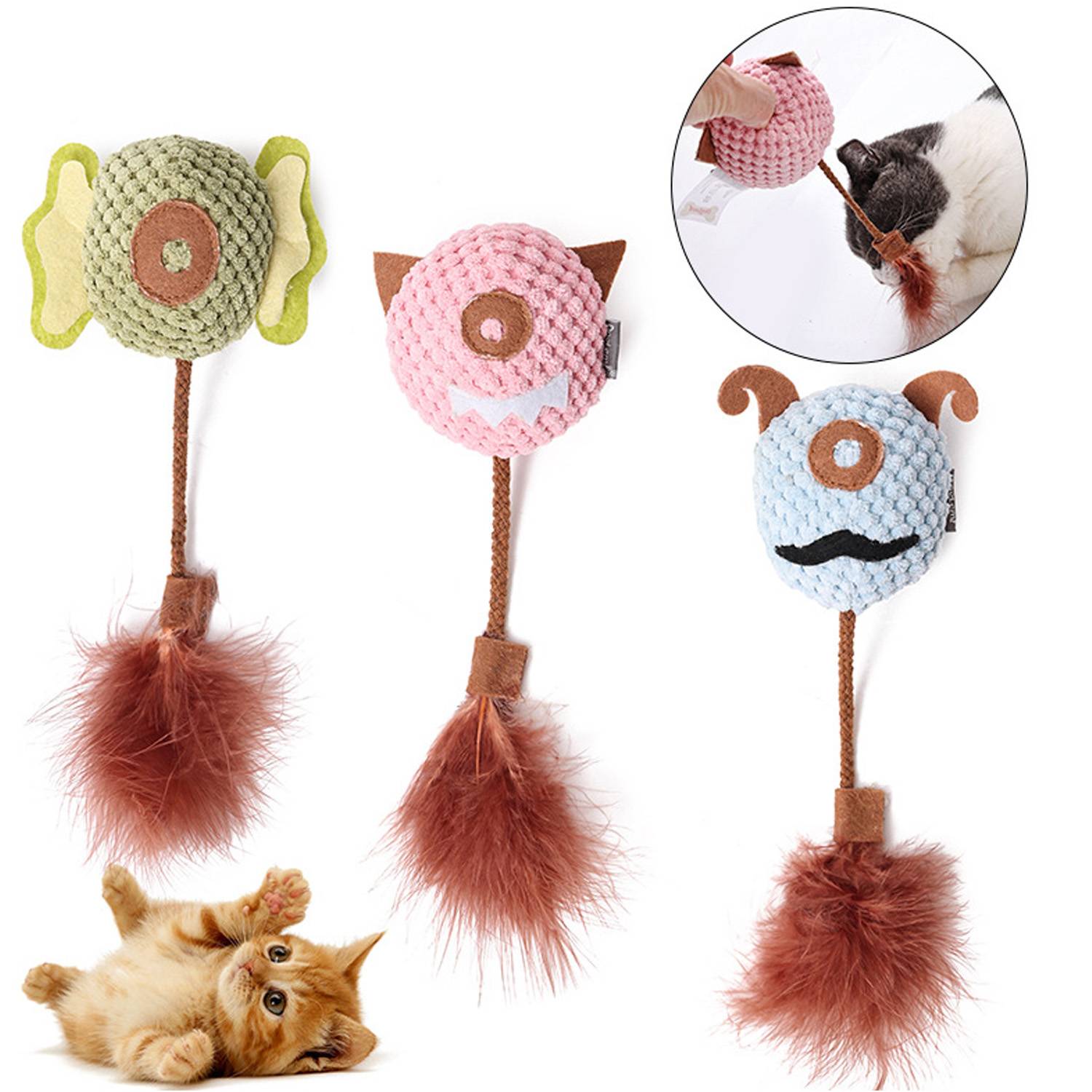 Catnip Plush Feather Tail Pet Chew Toy w/ Bell 7