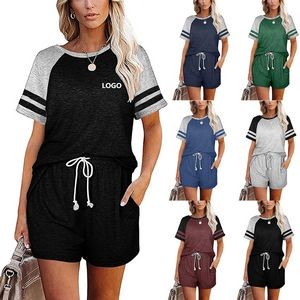 Women'S Stripe Casual Sleeve T-Shirt And Shorts 1