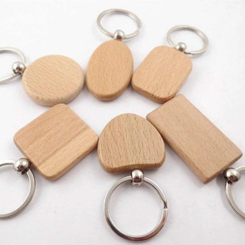 Wooden Beech Keychain Pendant - Natural Wood Charm 4
