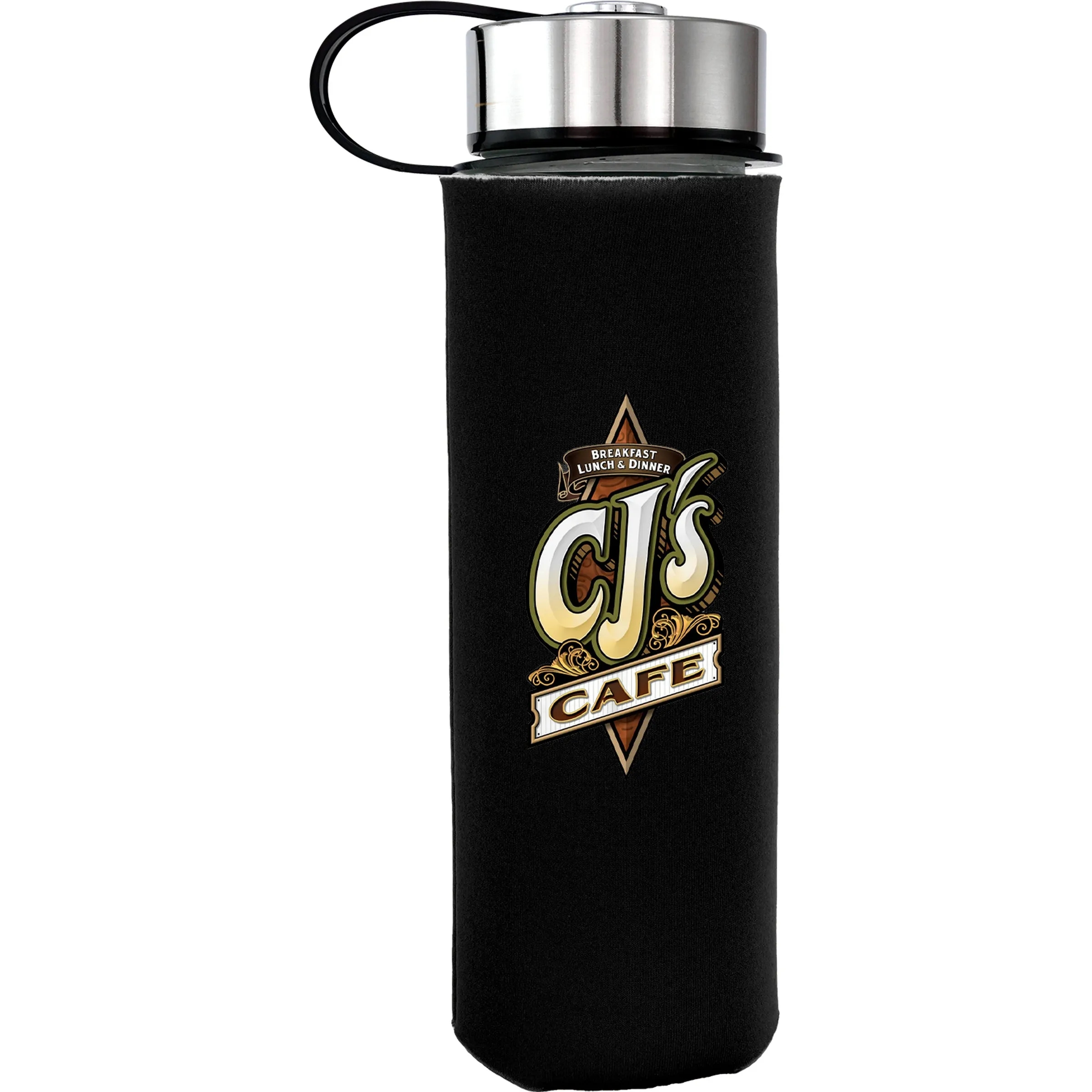 Metal Lanyard Lid 22 oz. Frosted Glass Sleeve Bottle 6