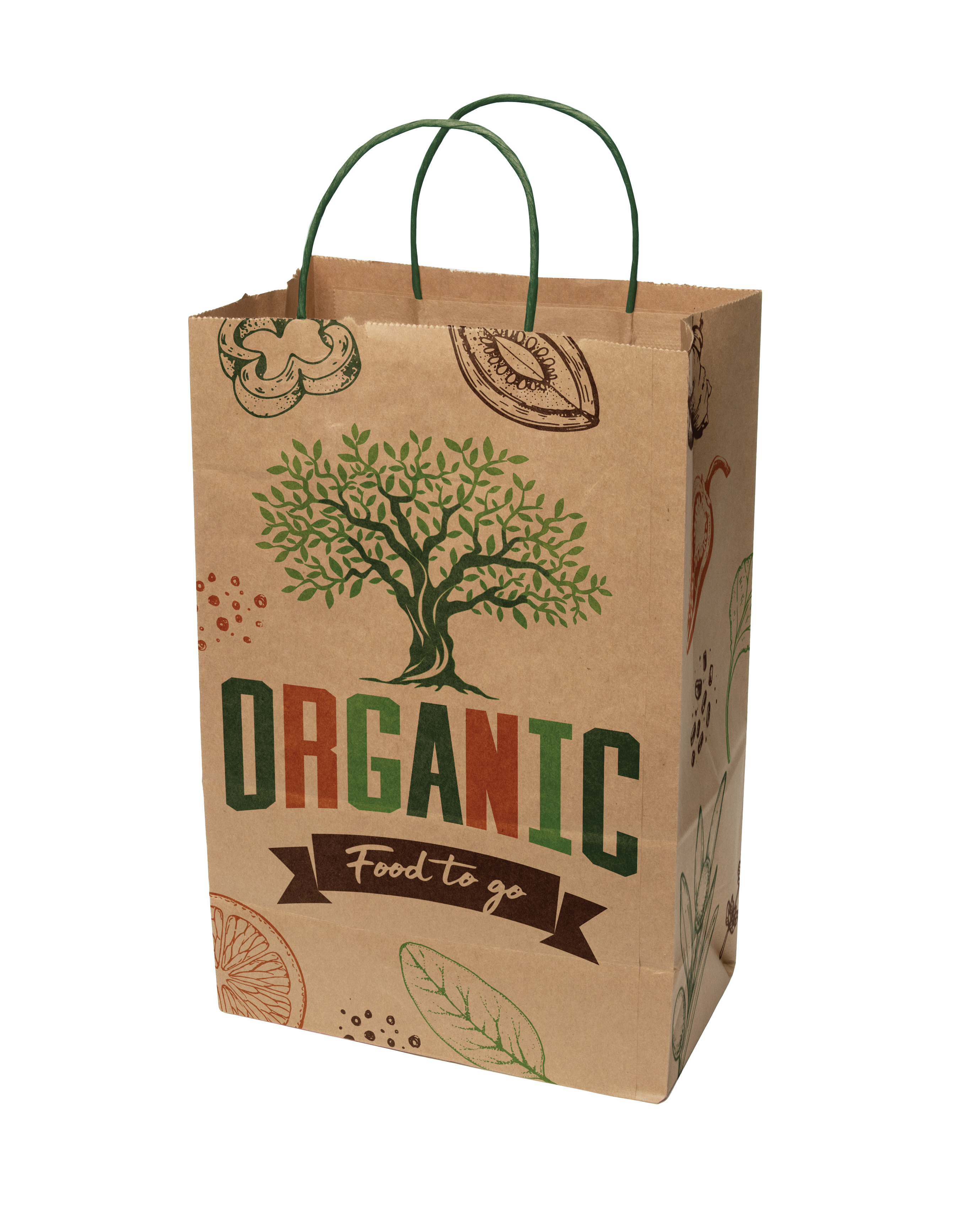 Multi-sided Full Color Natural Shopper Paper Bag - Green Handle (8.5" x 13.375" x 5") 2