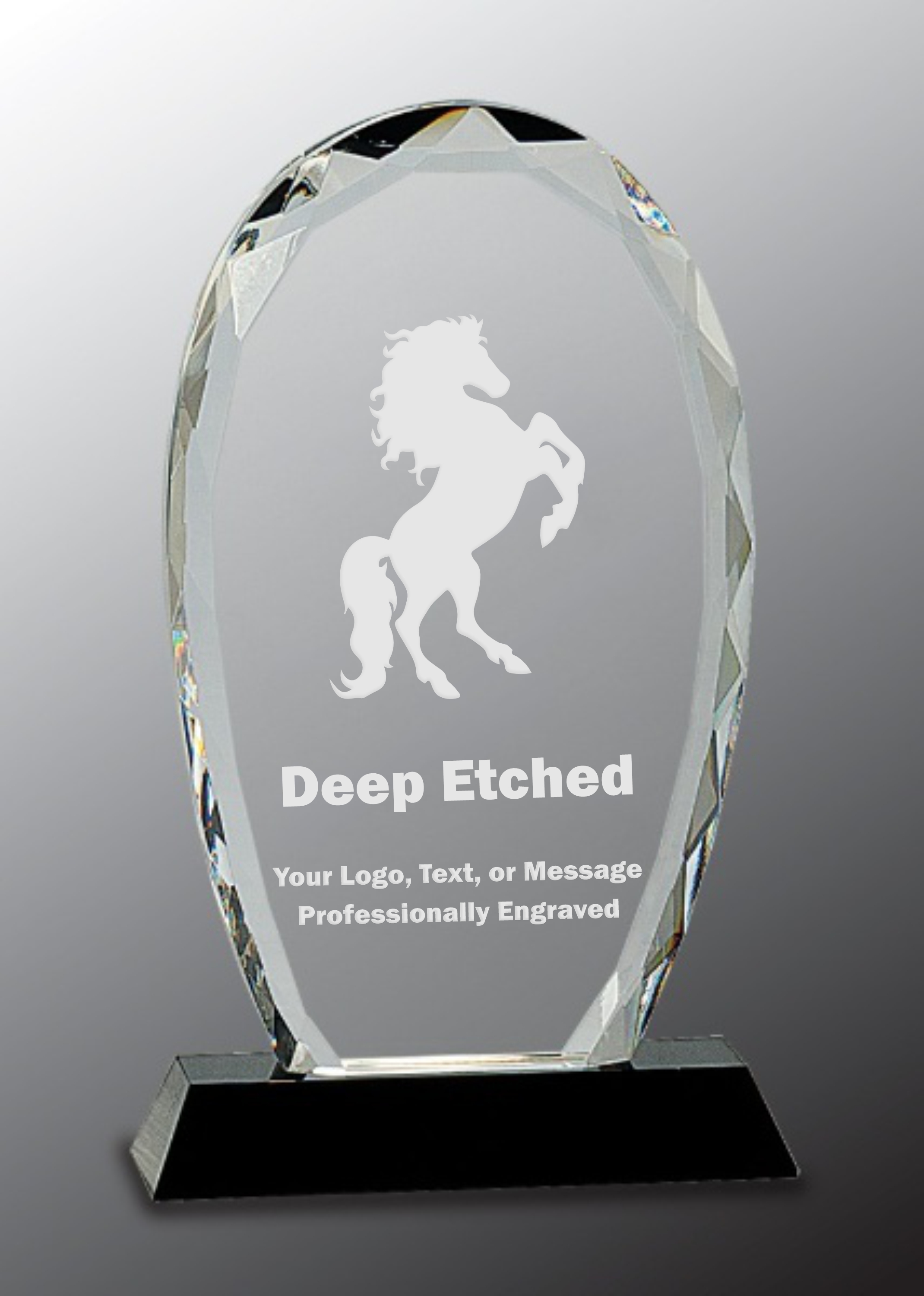 9" Oval Facet Crystal on Black Pedestal Base Crystal Award