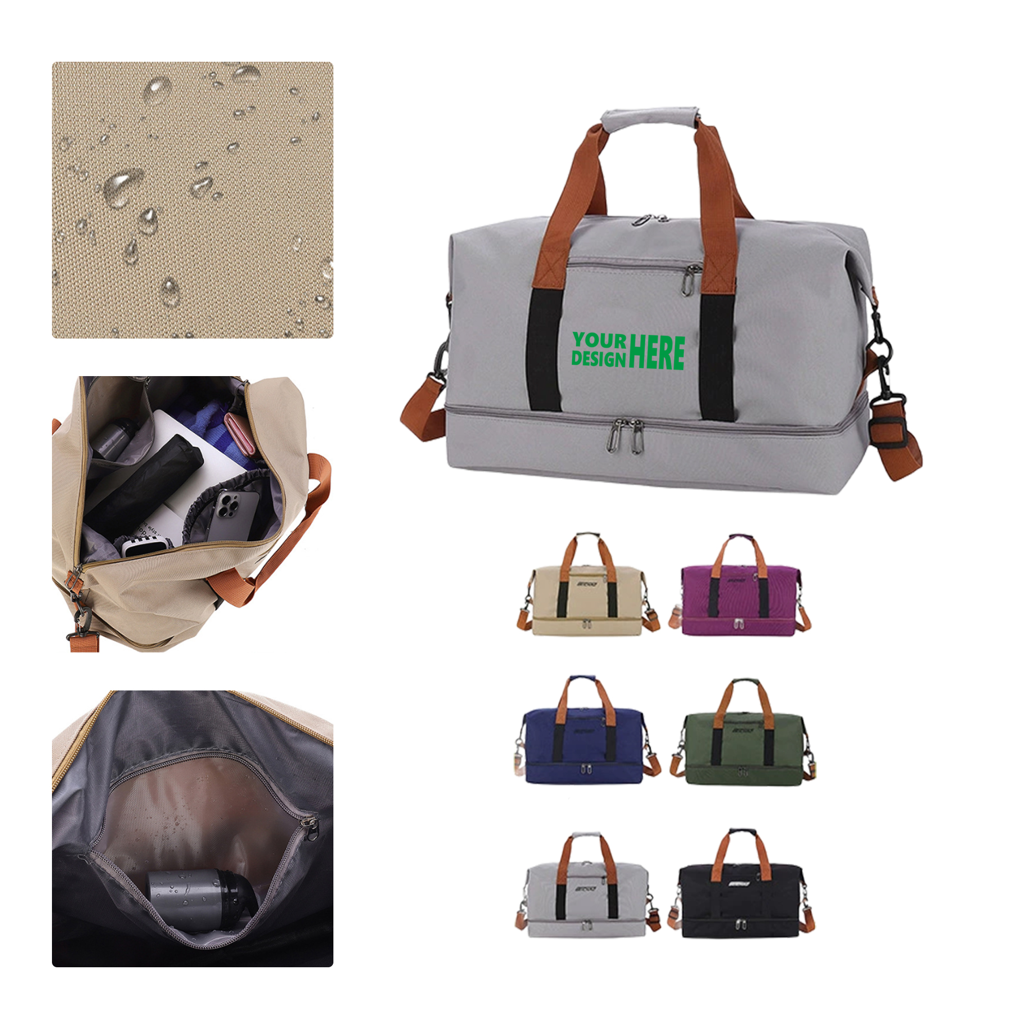 MOQ 50 Large Capacity Lightweight Wet-Dry Sports Gym Travel Tote Bag 2