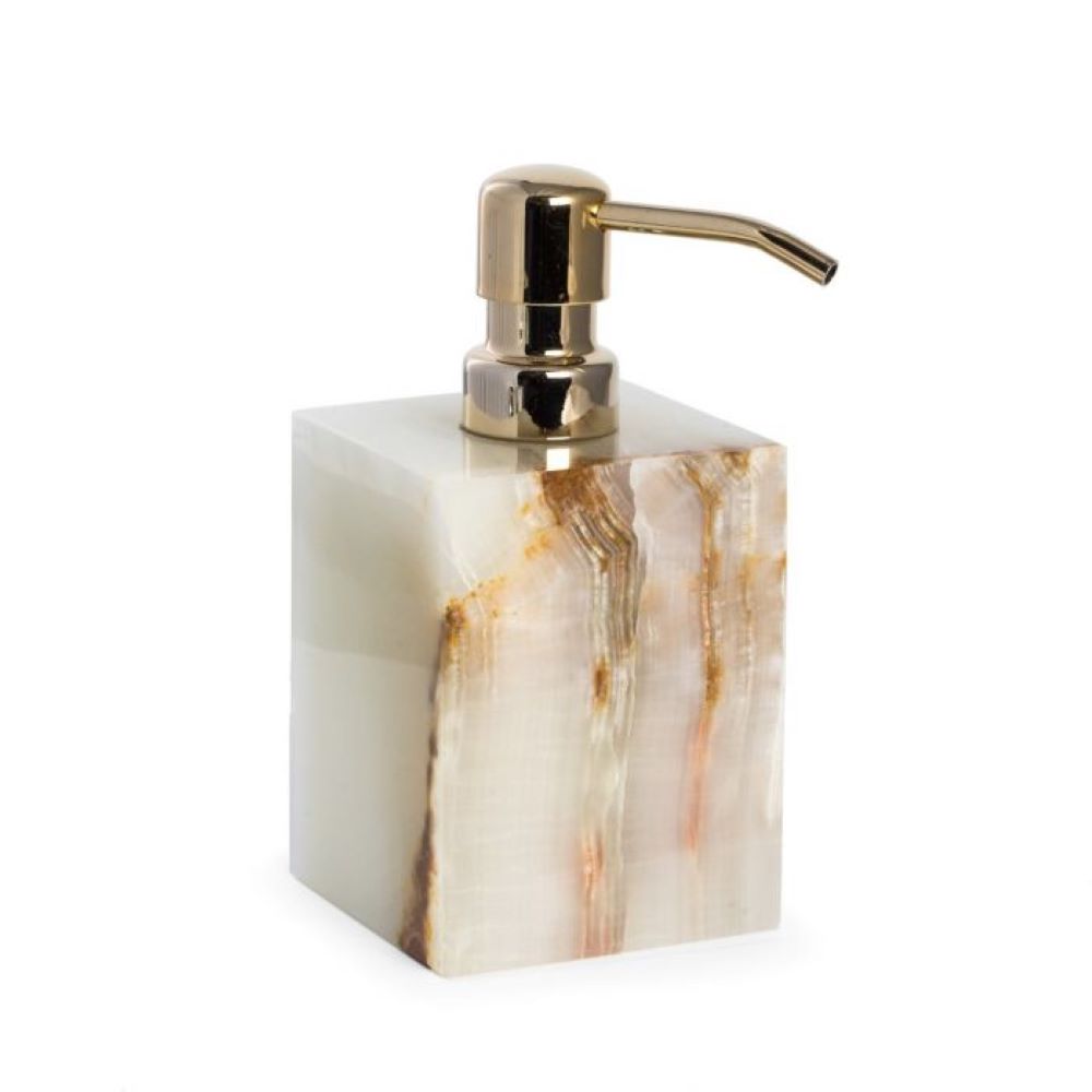 Bath Soap Dispenser in White & Tan Marble 2