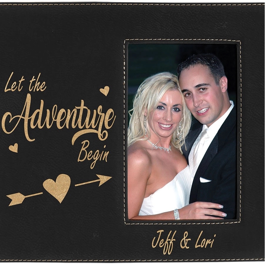 Light Brown Leatherette Photo Frame with 4" x 8" Engraving Area 1