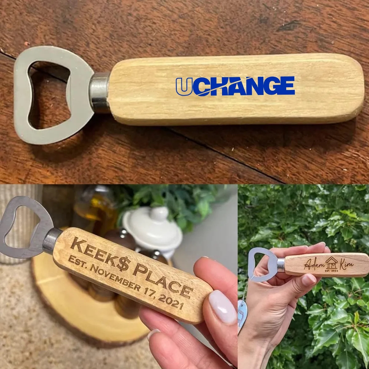 Wood Handle Bottle Opener Laser Engraved 3