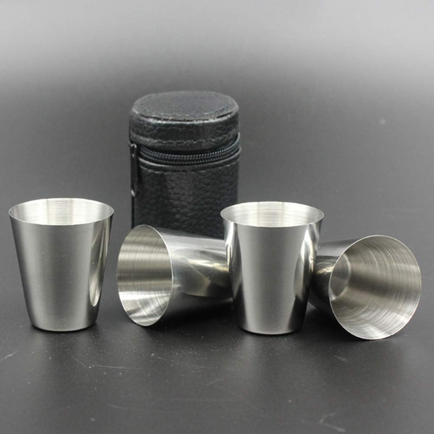4pcs 1Oz Stainless Steel Shot Cups w/ Leather Case 6