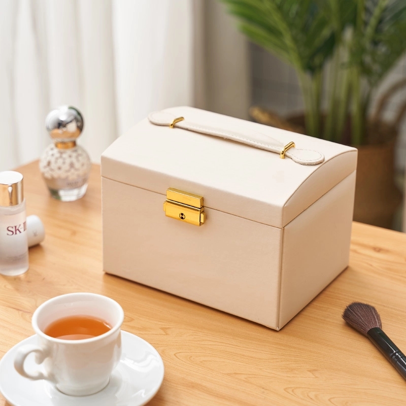 Custom 3-Layer PU Jewelry Organizer Box with Drawer & Handle 6