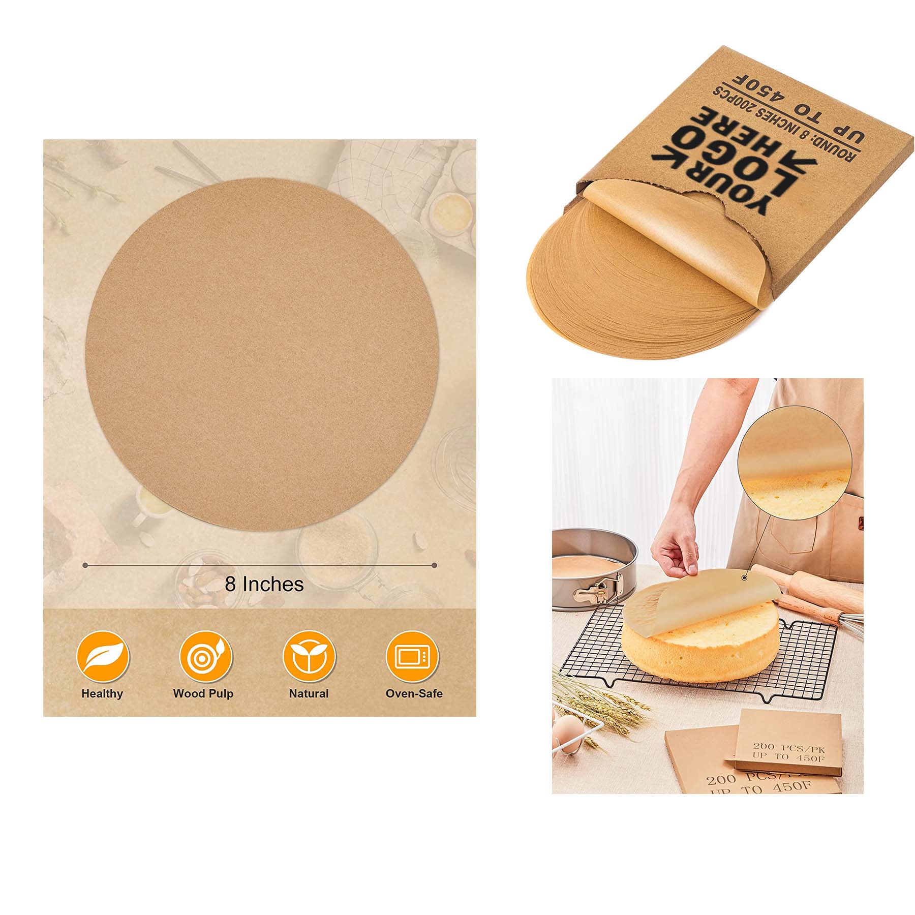  8 Inch 200 Pack Unbleached Sheepskin Parchment Paper 2