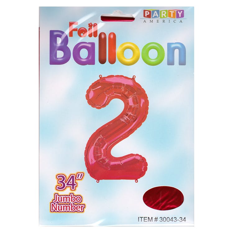 Mylar Number 2 Balloons - Red 34" 2