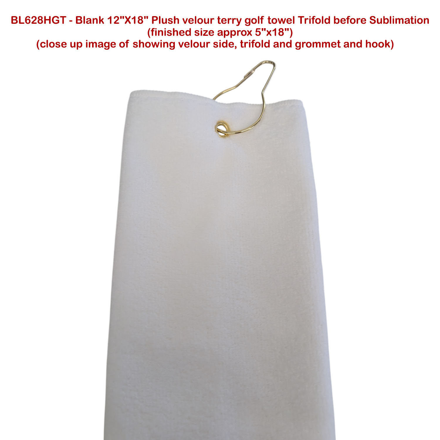 24 Hr Express Ship - Plush Velour Terry Cotton blend Golf Towel, Finished size 5x18, Trifold 7