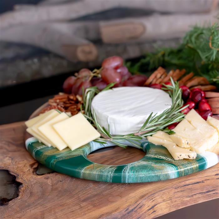 Large Round Acacia Board With Dip Holder 5