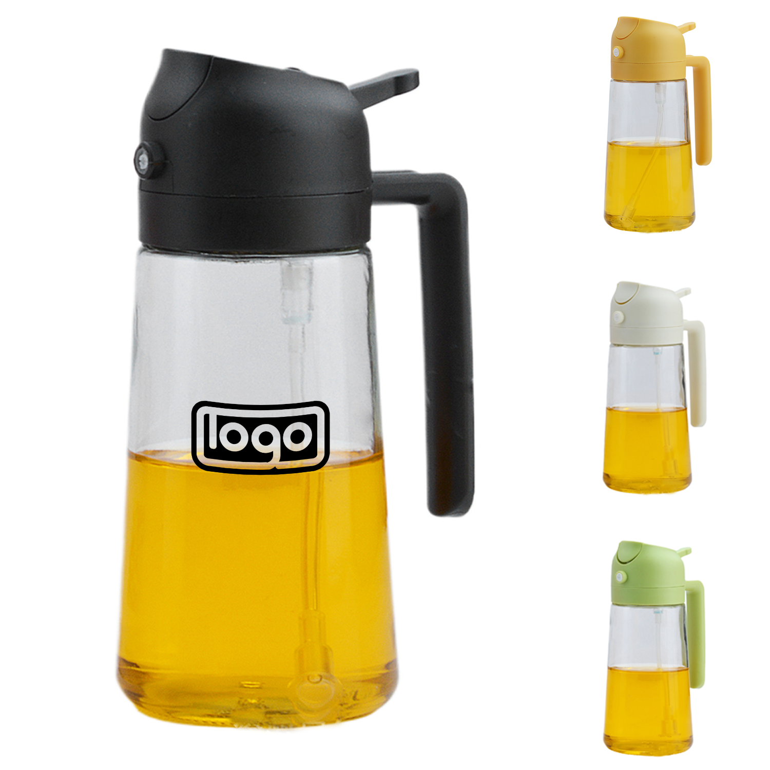 16.5oz Glass Oil Dispenser-Non-Drip Spray & Pour, Press Top 2