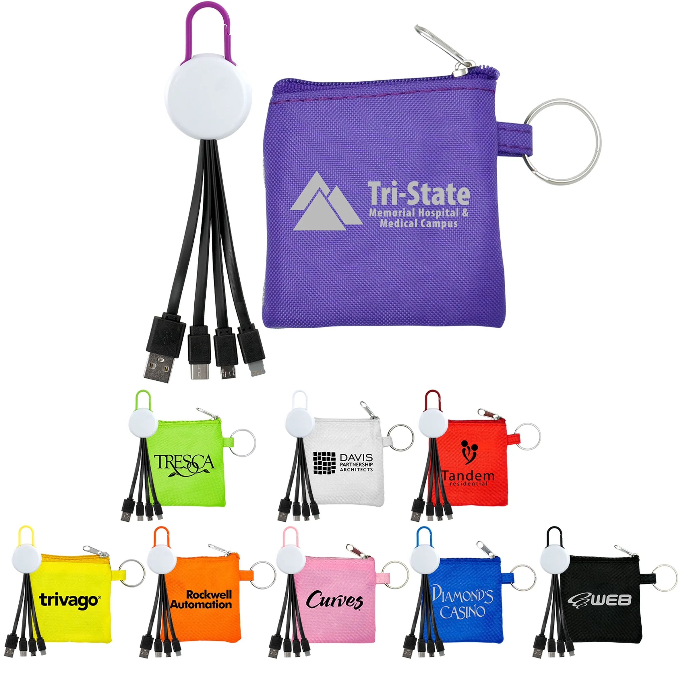 White Colorful Clip Cable Pouch Set