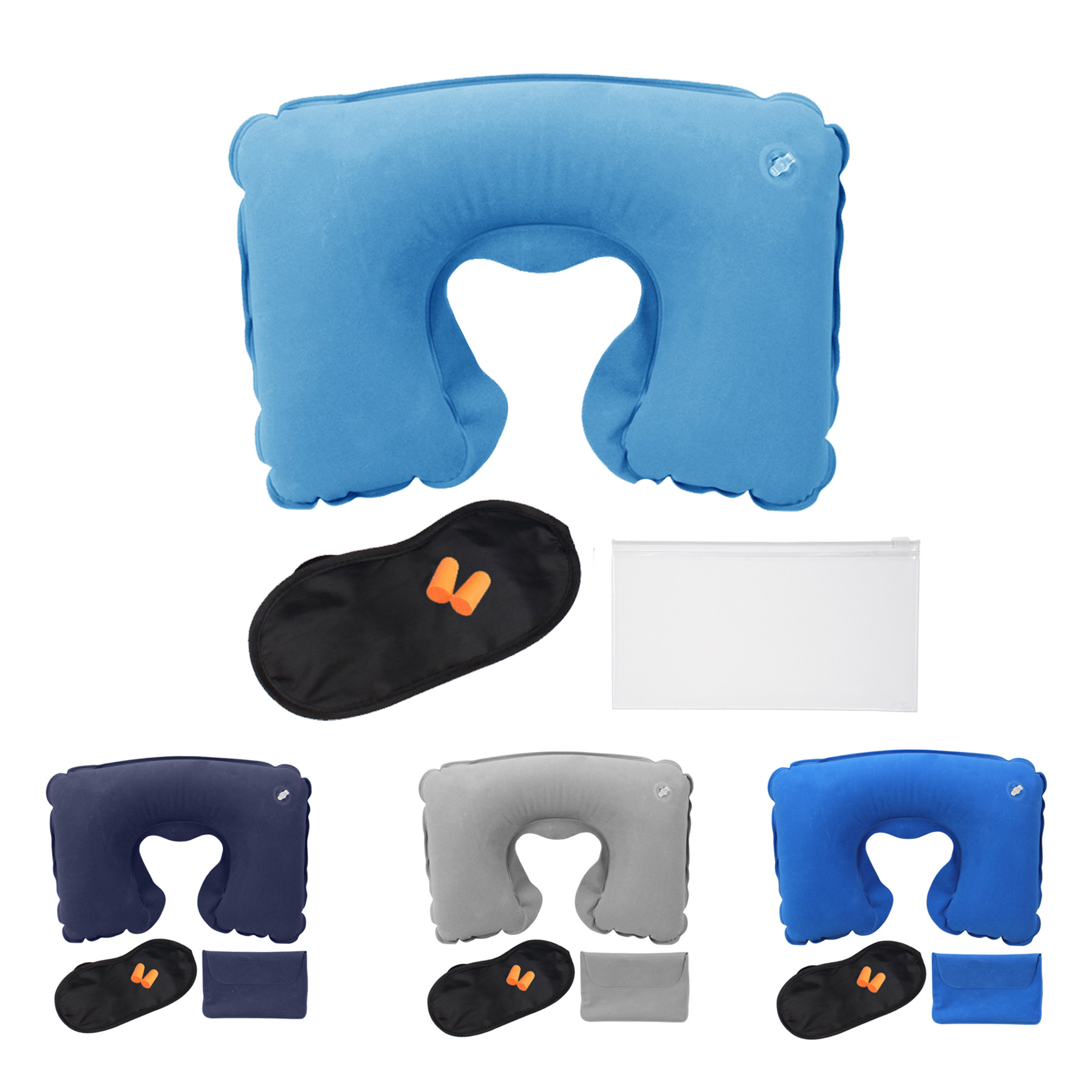 Travel Set Inflatable Neck Pillow Eye Mask Ear Plugs 2