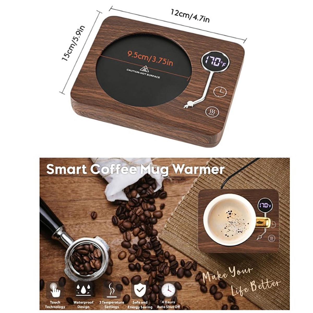 Wood Grain Coffee Cup Warmer Hot 2