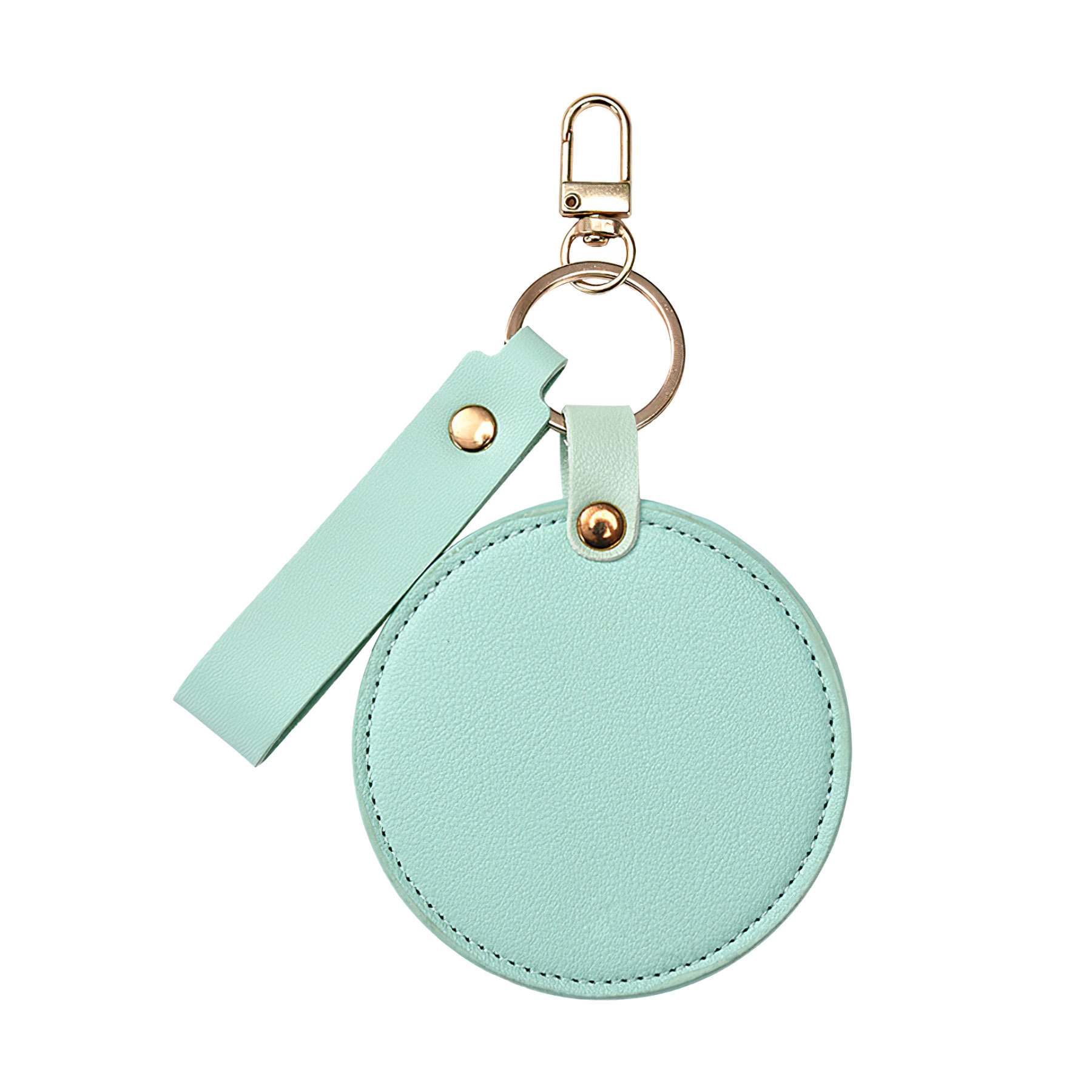 Compact Round Leather Makeup Mirror Keychains 2