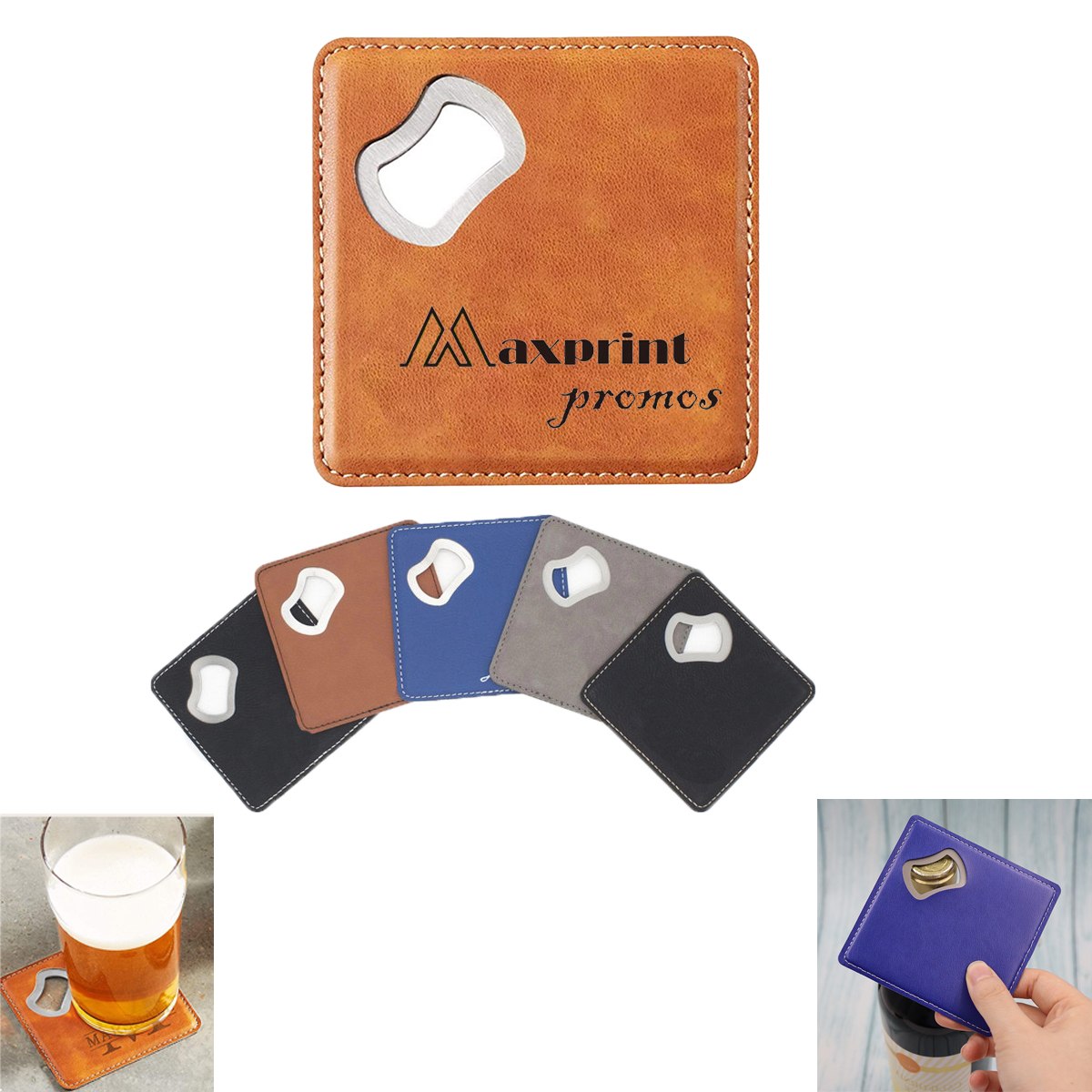 Square Leatherette Coaster w/ Bottle Opener 1