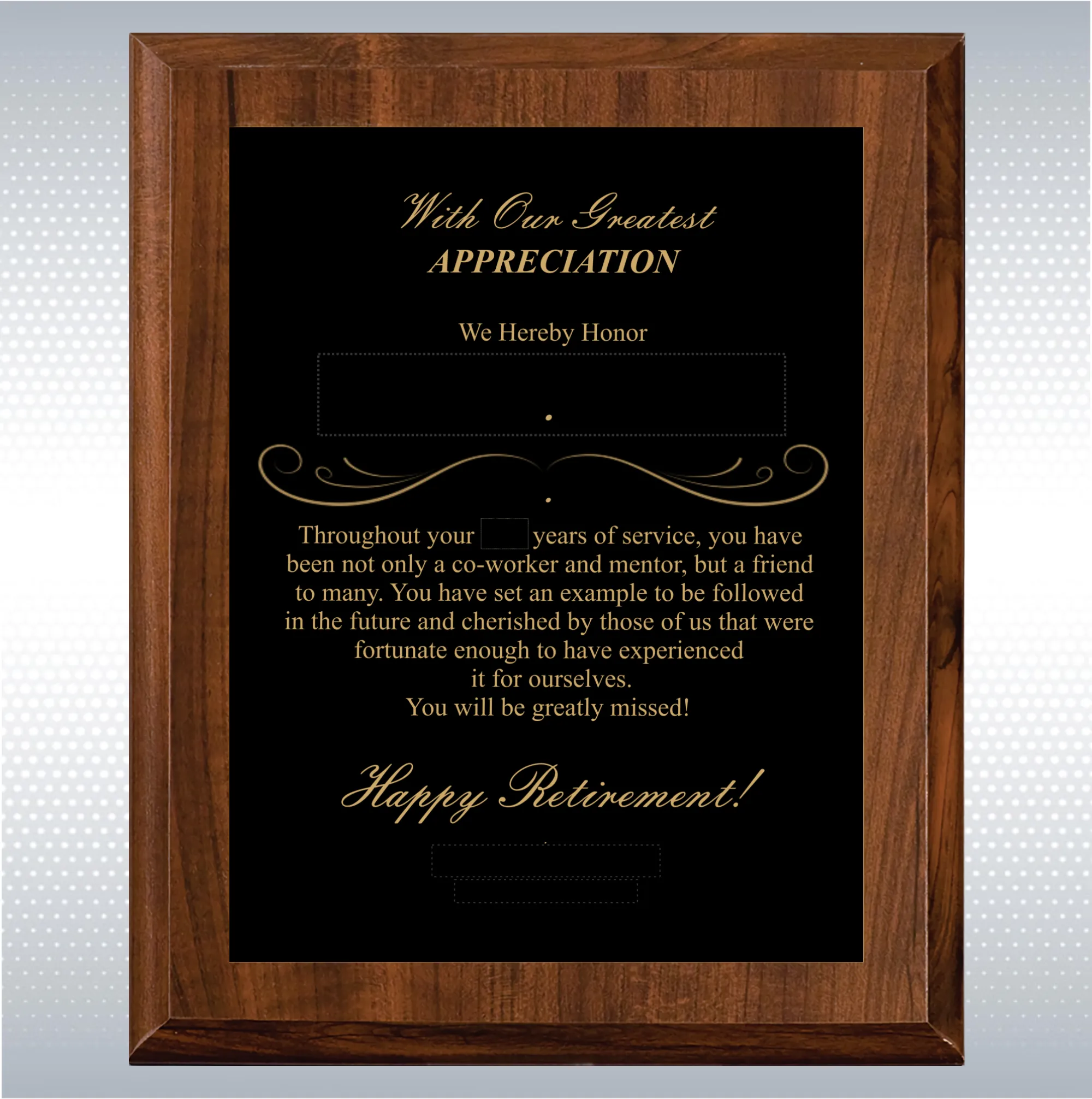 Cherry Finish Plaque Retirement Gift Award 15