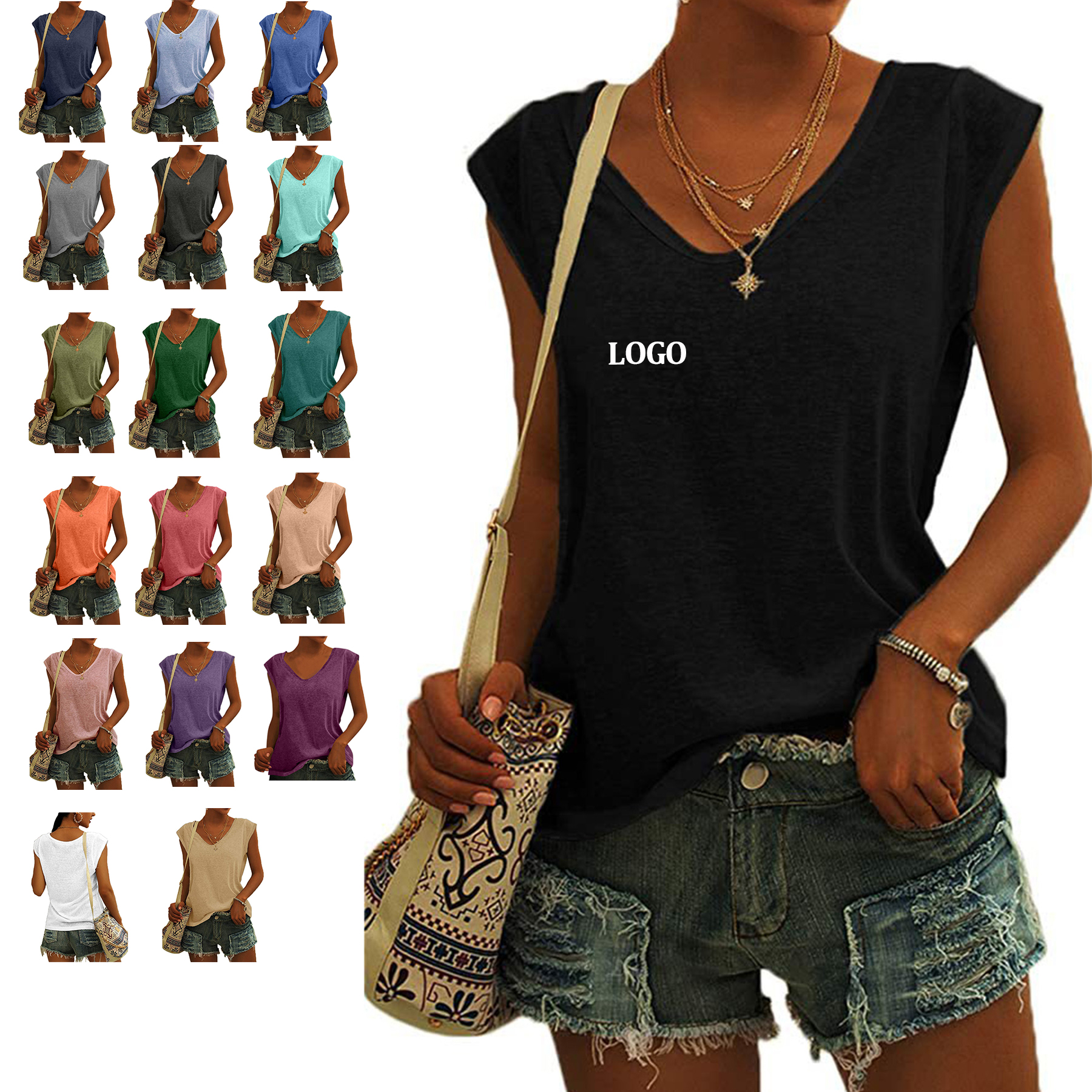 Womens' Cap Sleeve Casual Loose Fit Basic Shirts 10