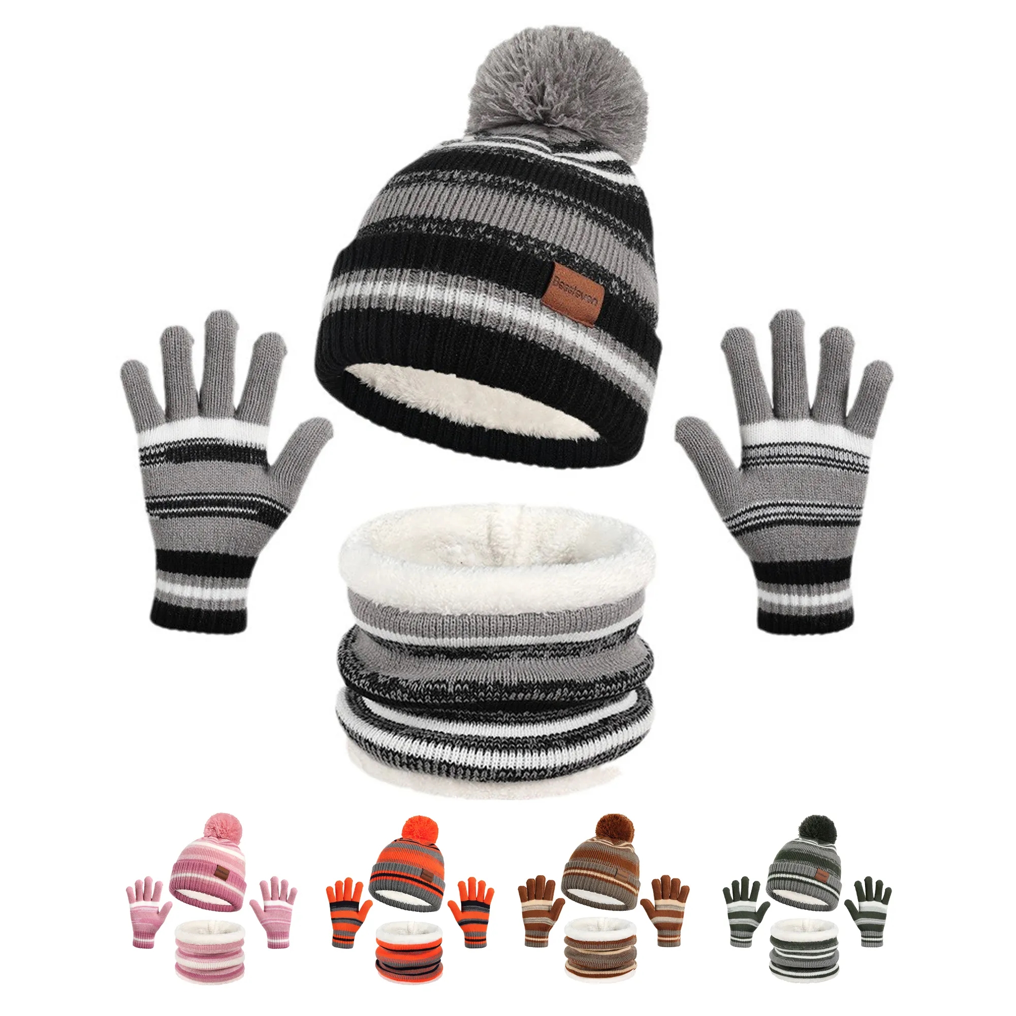 Kids Winter Hat Gloves Scarf Set 2