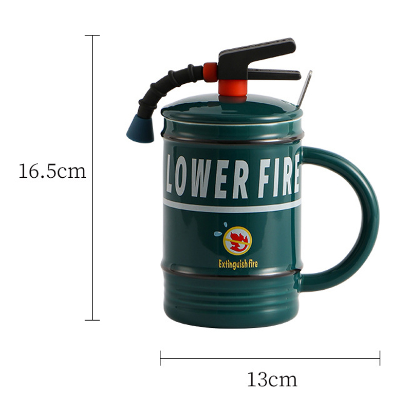 Fire Extinguisher Ceramic Mug with Lid and Spoon 2