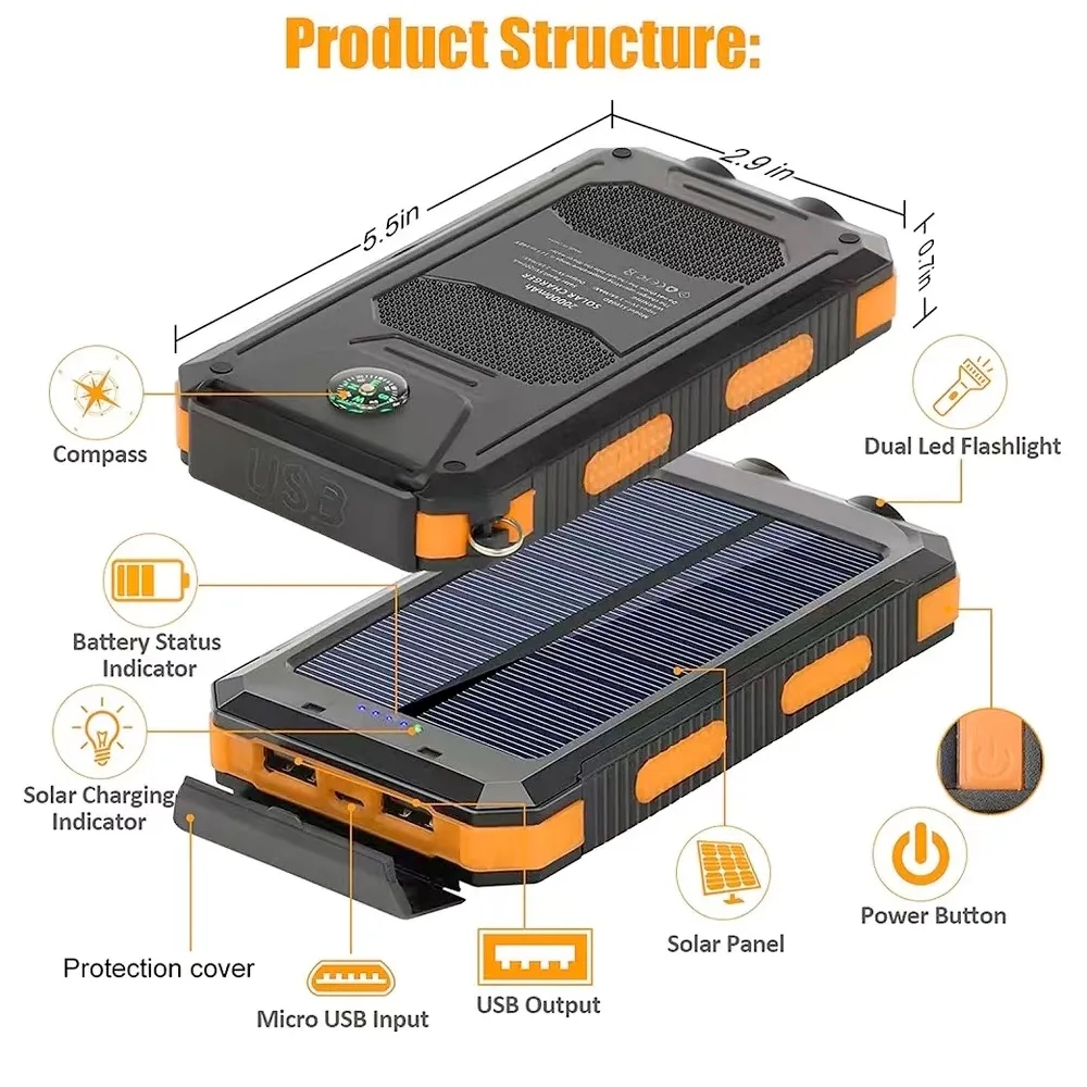 Portable 10000ml Solar Power Bank 7
