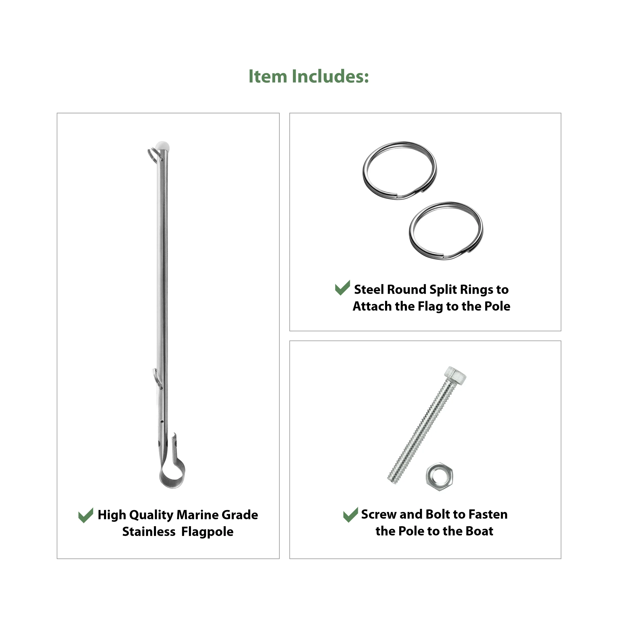 15" Stainless Steel Boat Flag Pole - Style B 9
