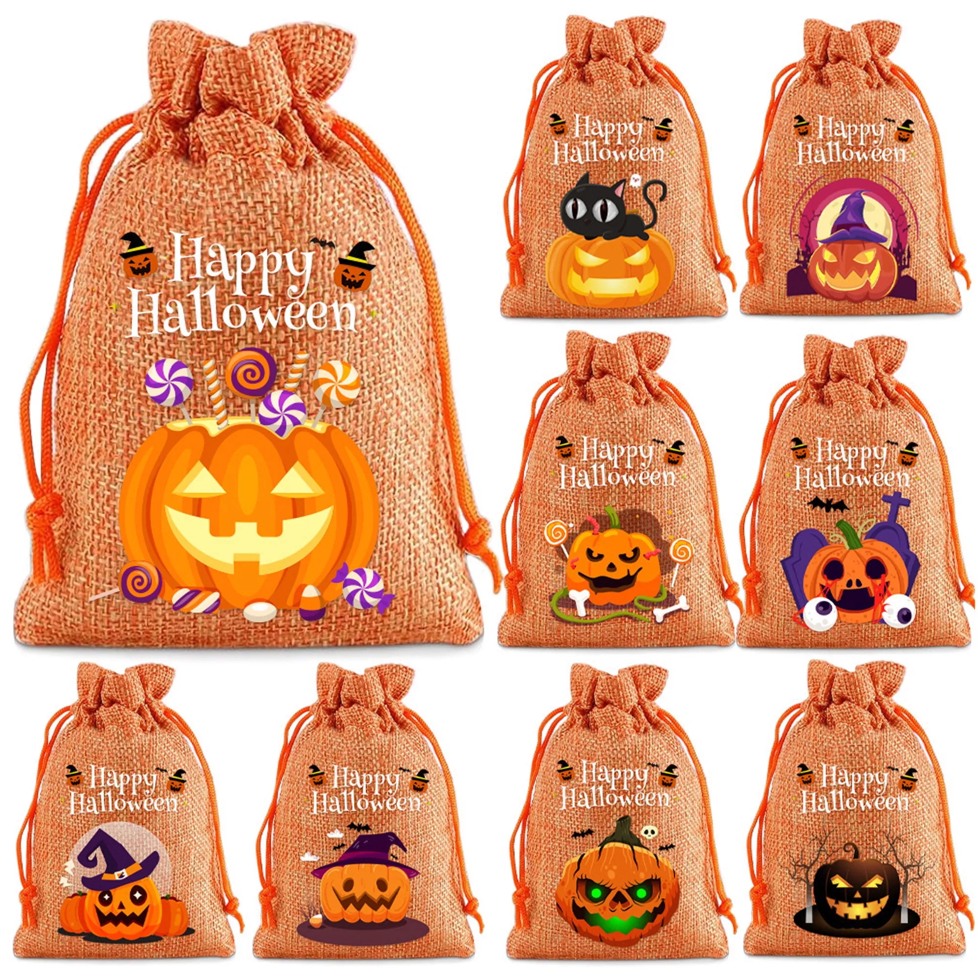 Festive Halloween Burlap Drawstring Gift Bags 4