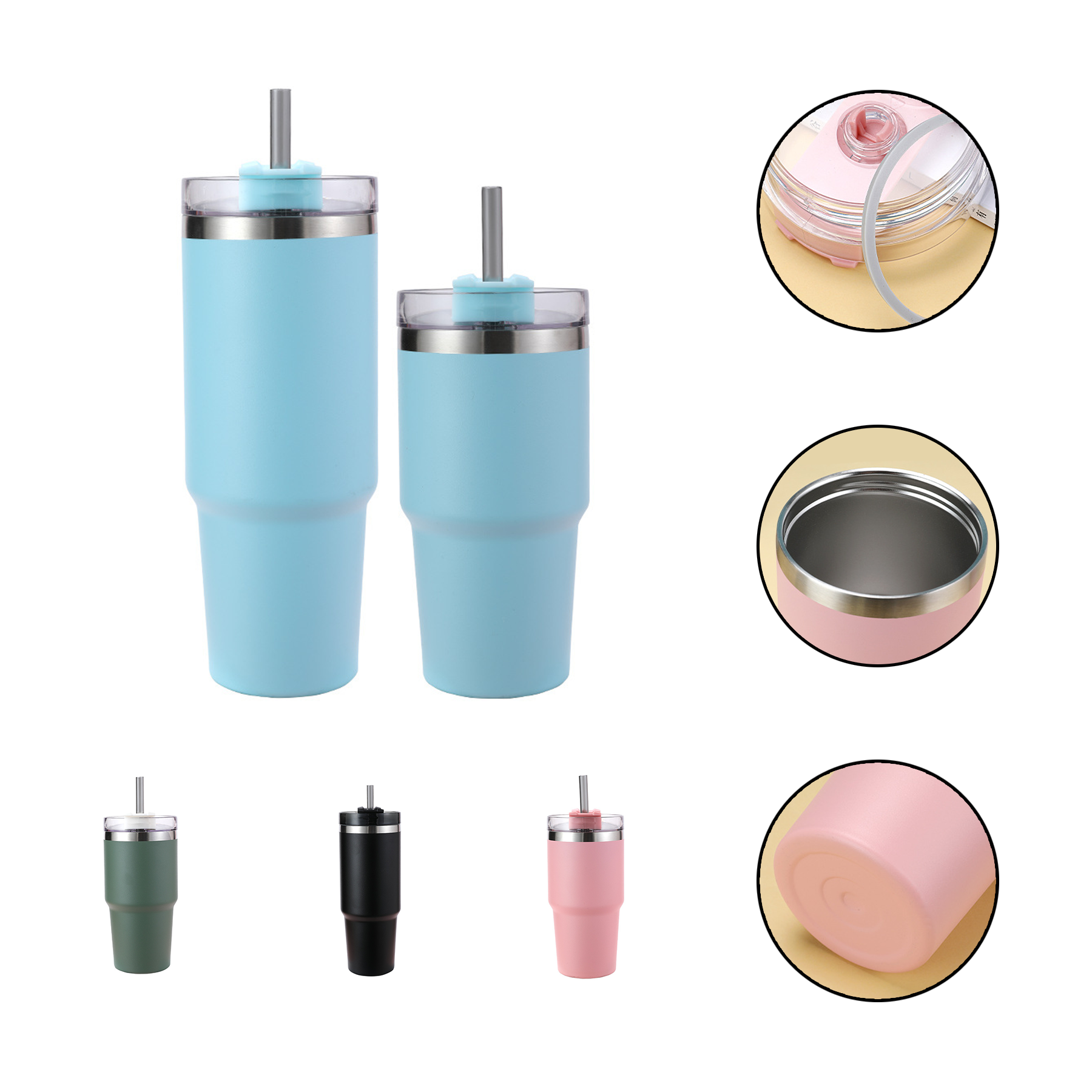 Tumbler with Straw and Lid Iced Coffee Travel Mug Cup 1