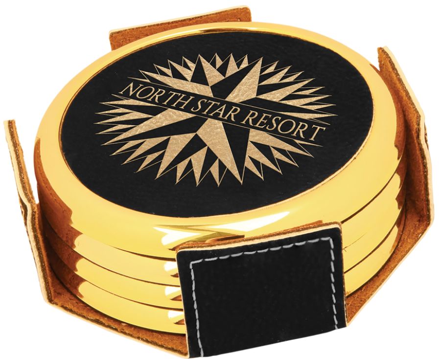 Black Leatherette Round Coaster Set of Four 2