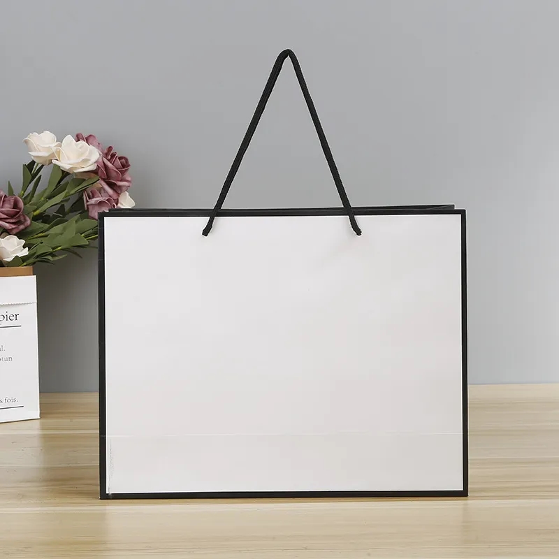 Horizontal White Paper Euro Tote Bag W/ Cottonrope Handles 3