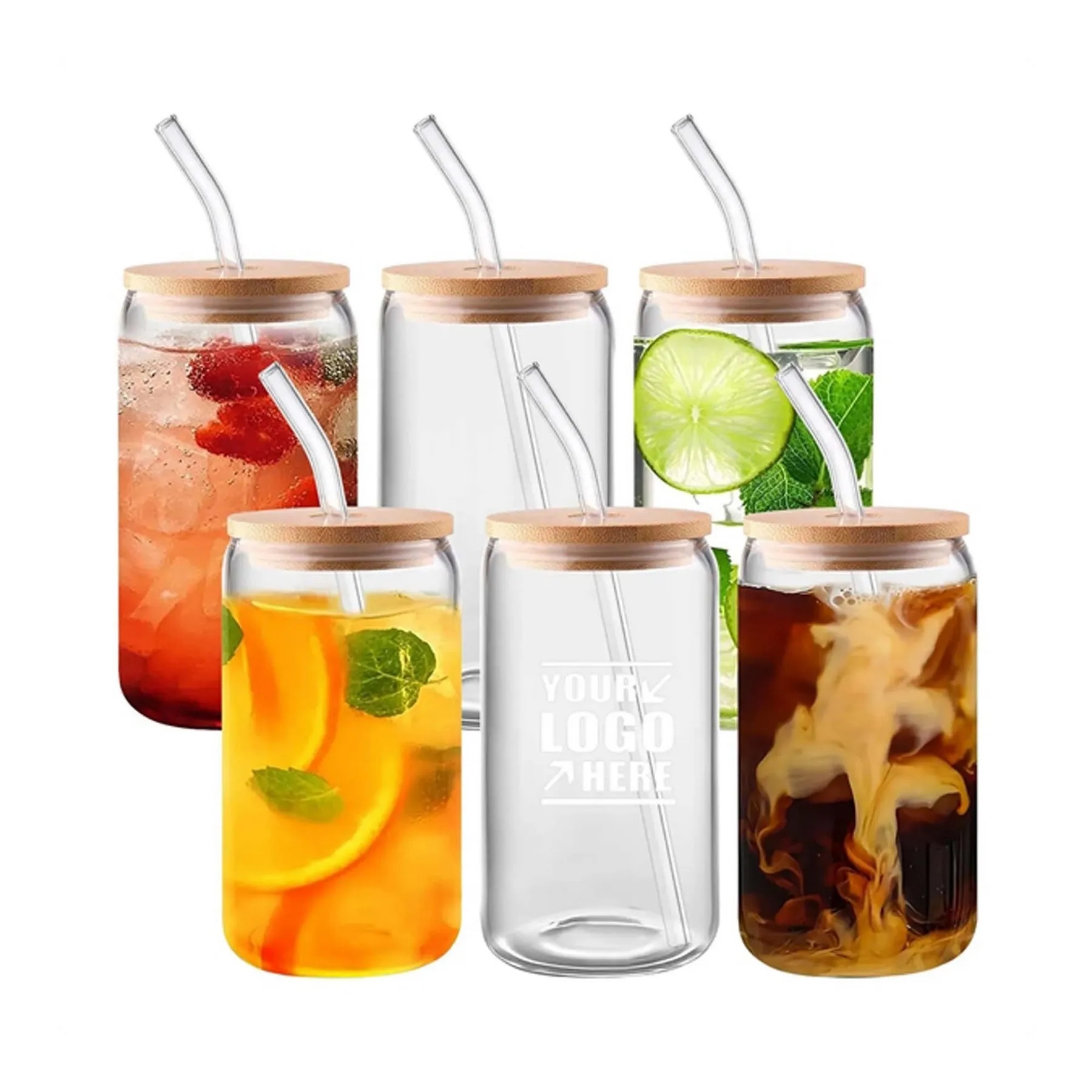 16Oz Pint With Glass Straw & Bamboo Lid 5
