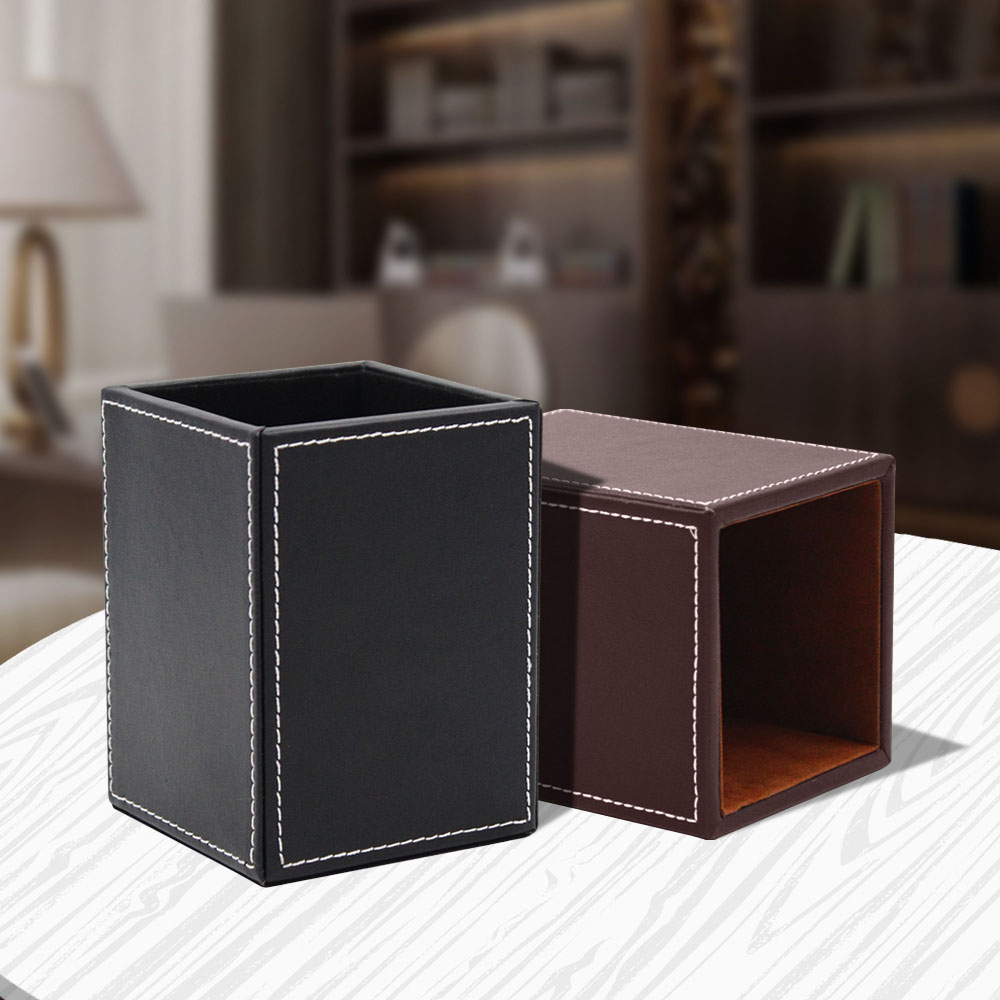 PU Leather Square Desktop Stationery Organizer Office Accessories 4
