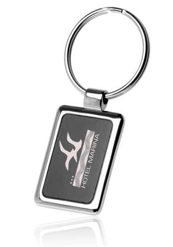 Black & Chrome Rectangular Metal Keychain 1