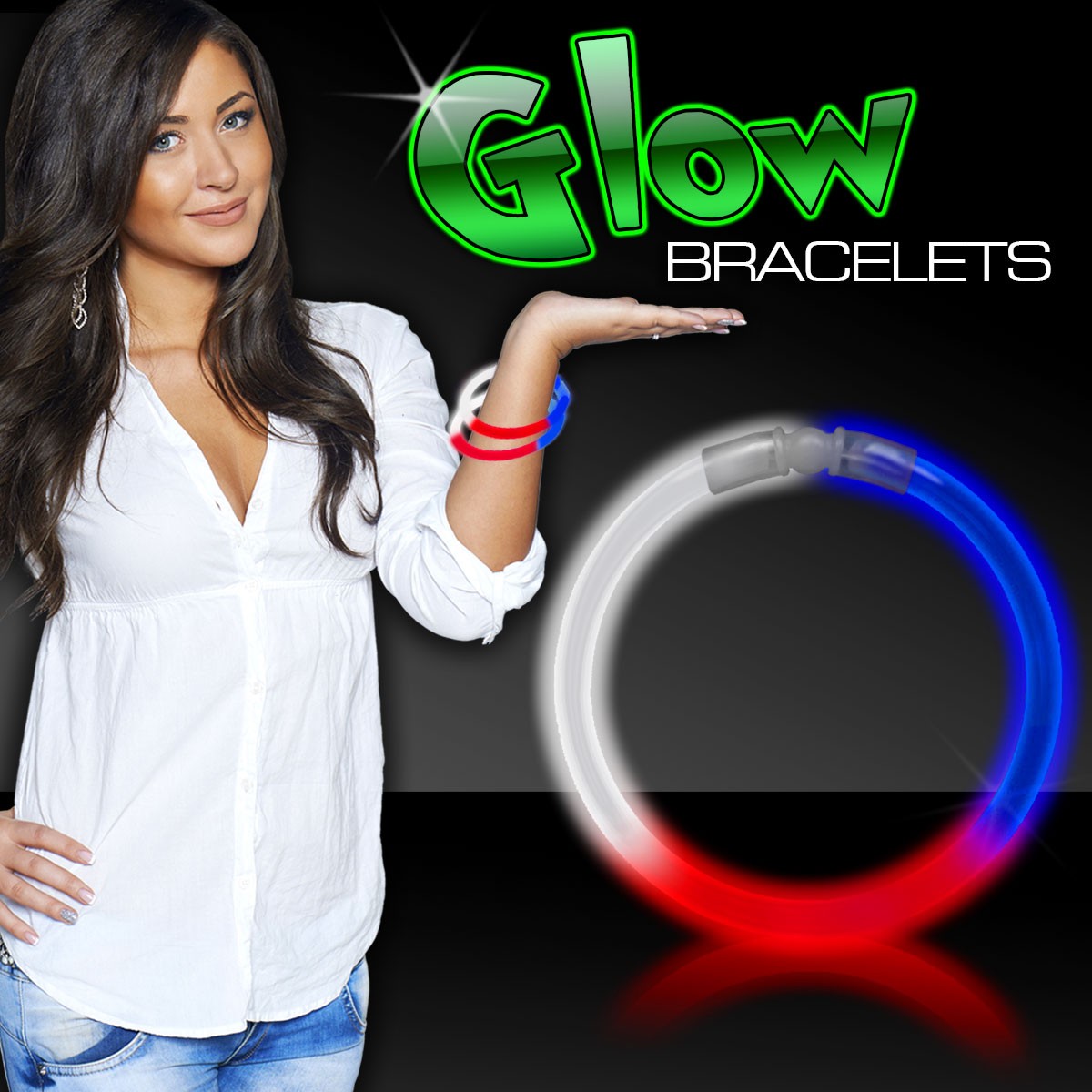 Red White Blue Triple Color Superior Light Up Glow Bracelet 3