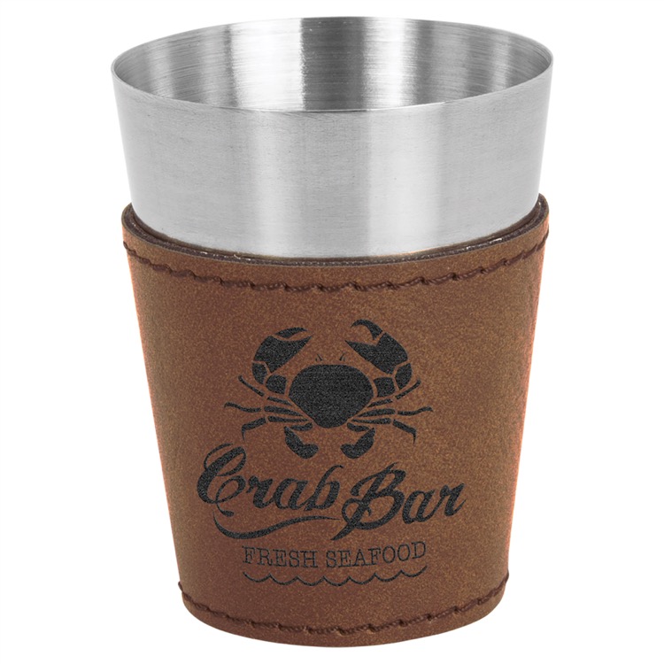 2 oz. Dark Brown Leatherette & Stainless Steel Shot Glass 1