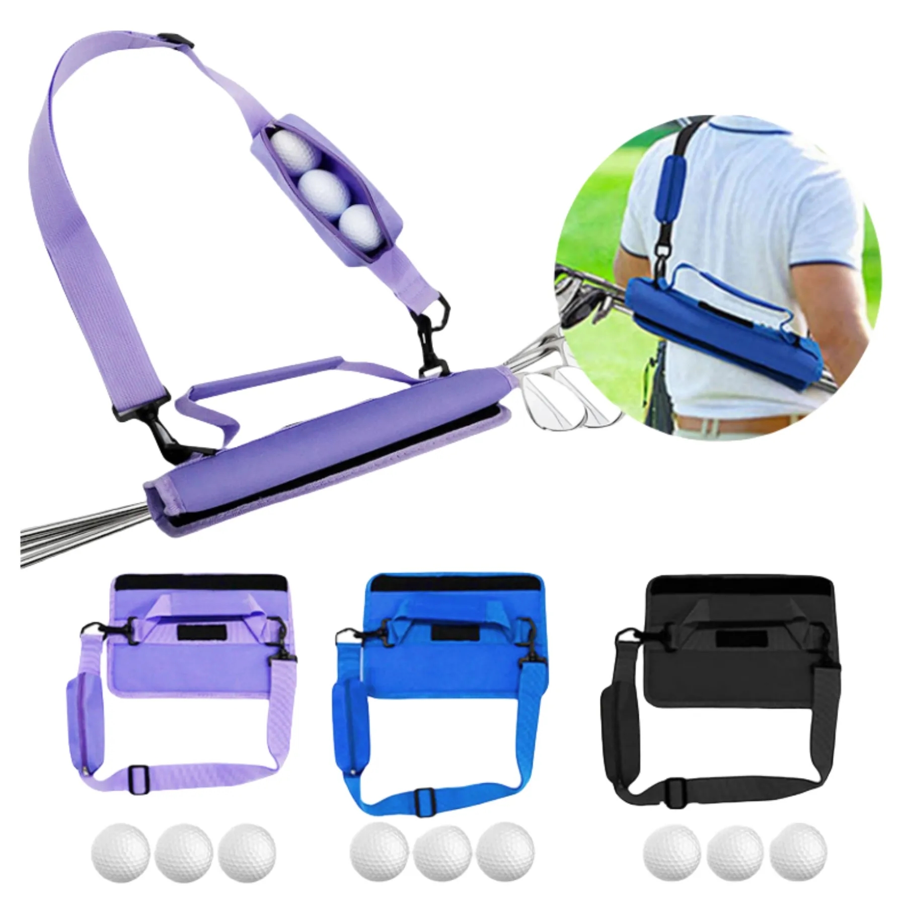Portable Golf Club Sling Bag W/ Ball Pouch 4