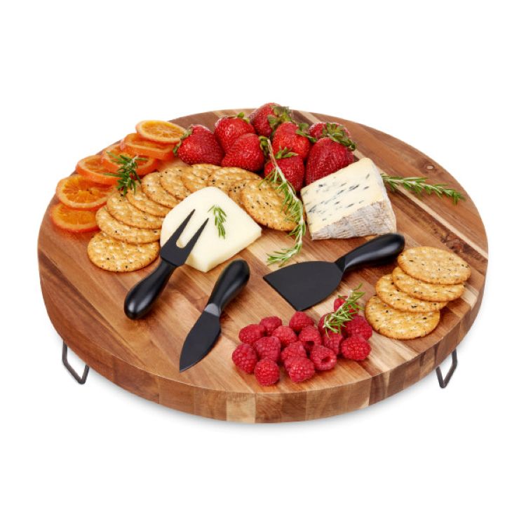 Twine Living® Acacia Footed Cheese Board & Knife Set 4
