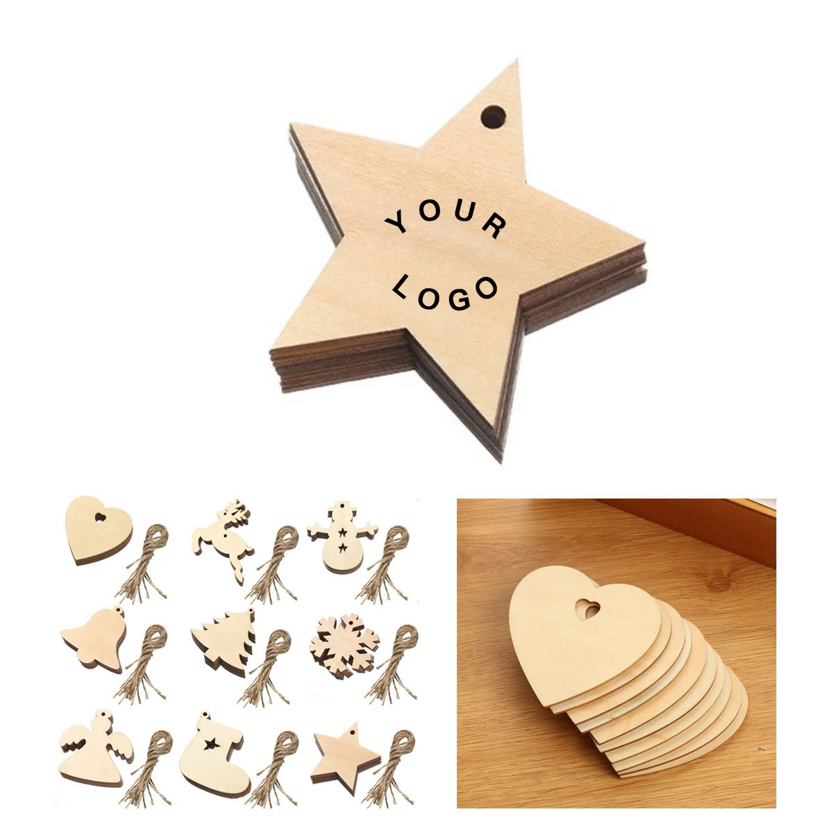 Wooden Star and Snowflake Tree Pendant 3