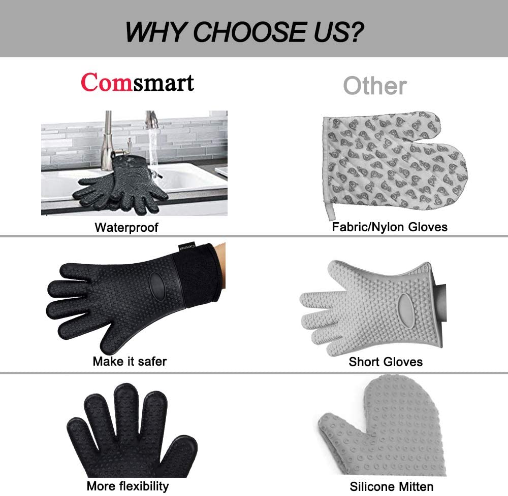 Long Silicone Waterproof BBQ Kitchen Grilling Gloves w/Inner Cotton Layer 17