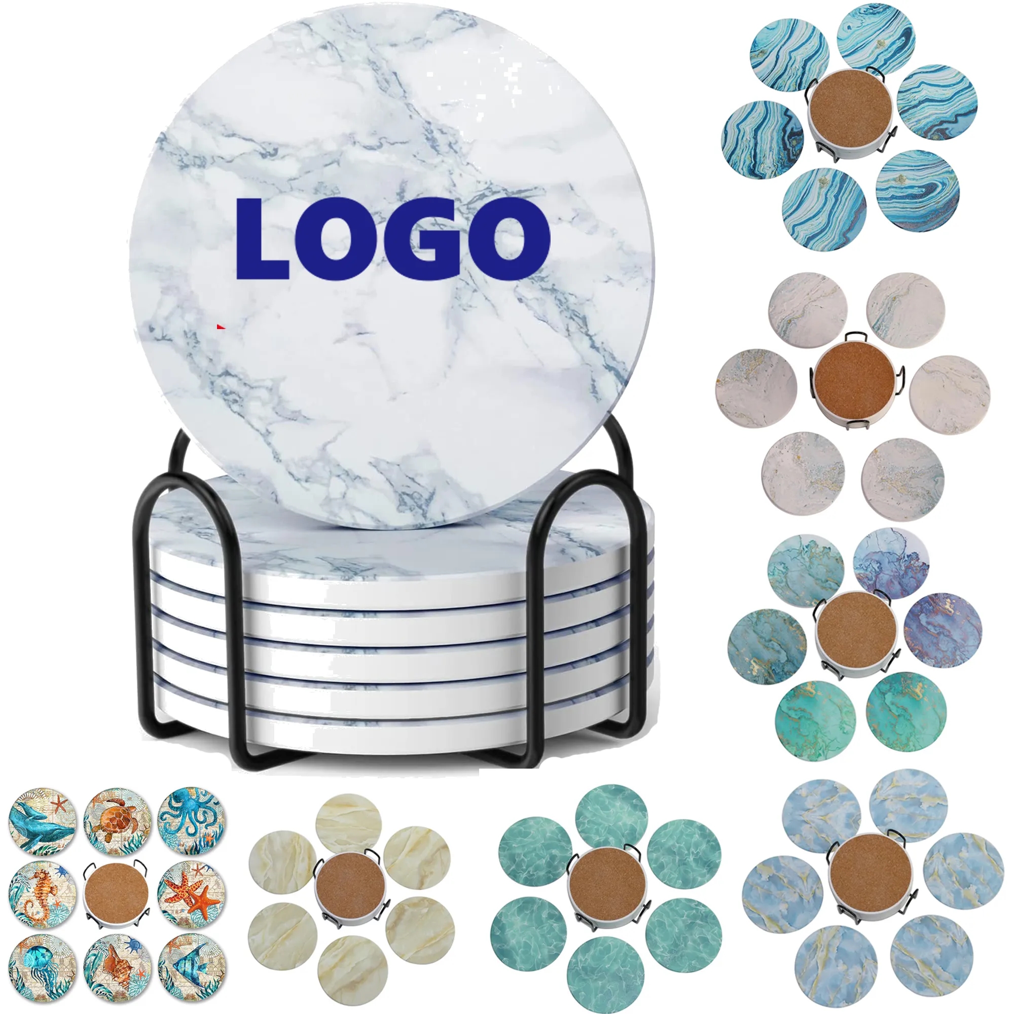 6 Pcs Ceramic Coaster Set with Holder 13