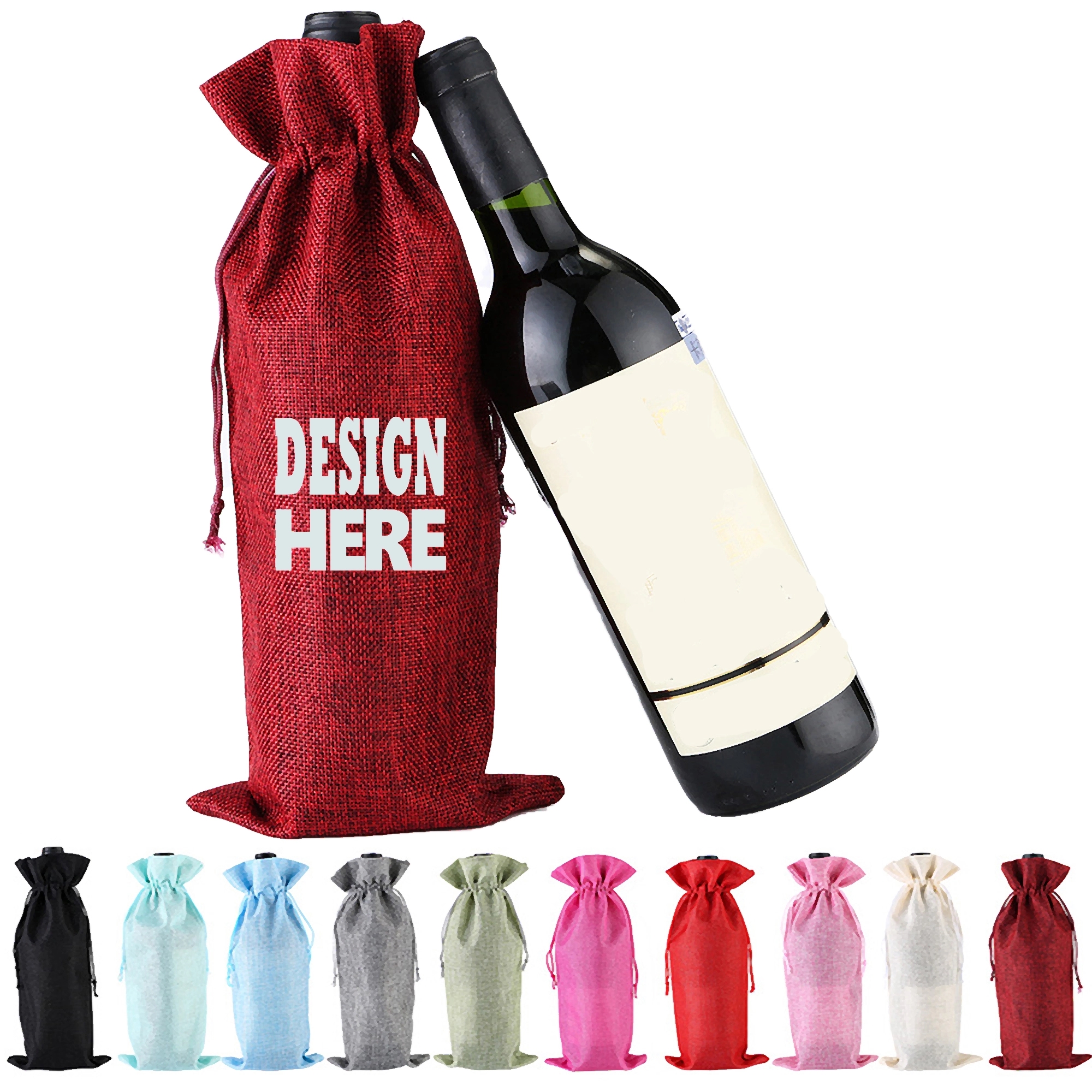Drawstring Burlap Wine Bag 8